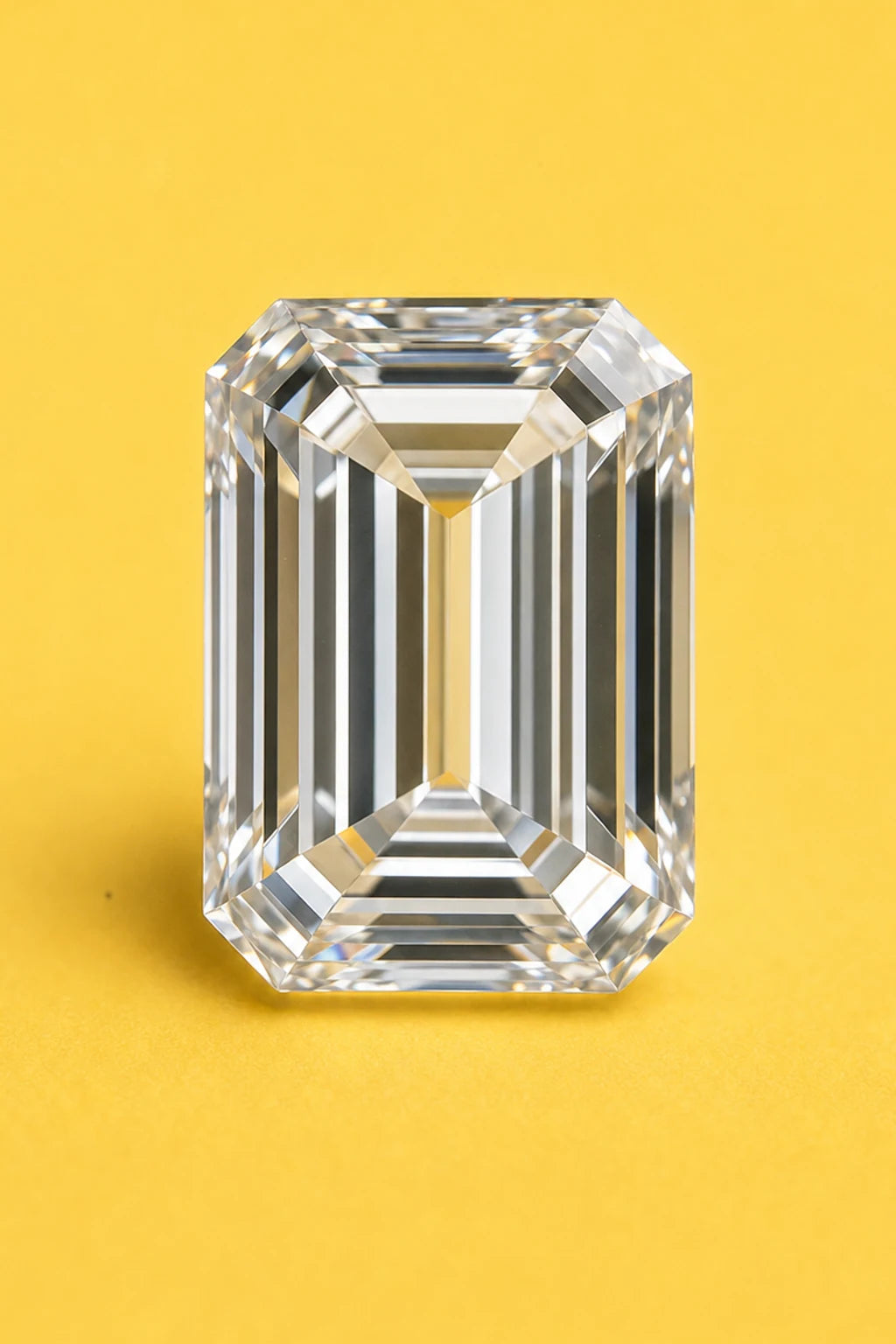 Cubic zirconia talla esmeralda sobre papel azafrán